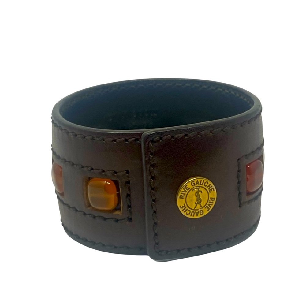 Yves Saint Laurent Vintage Brown Rive Gauche Leather Cuff Bracelet